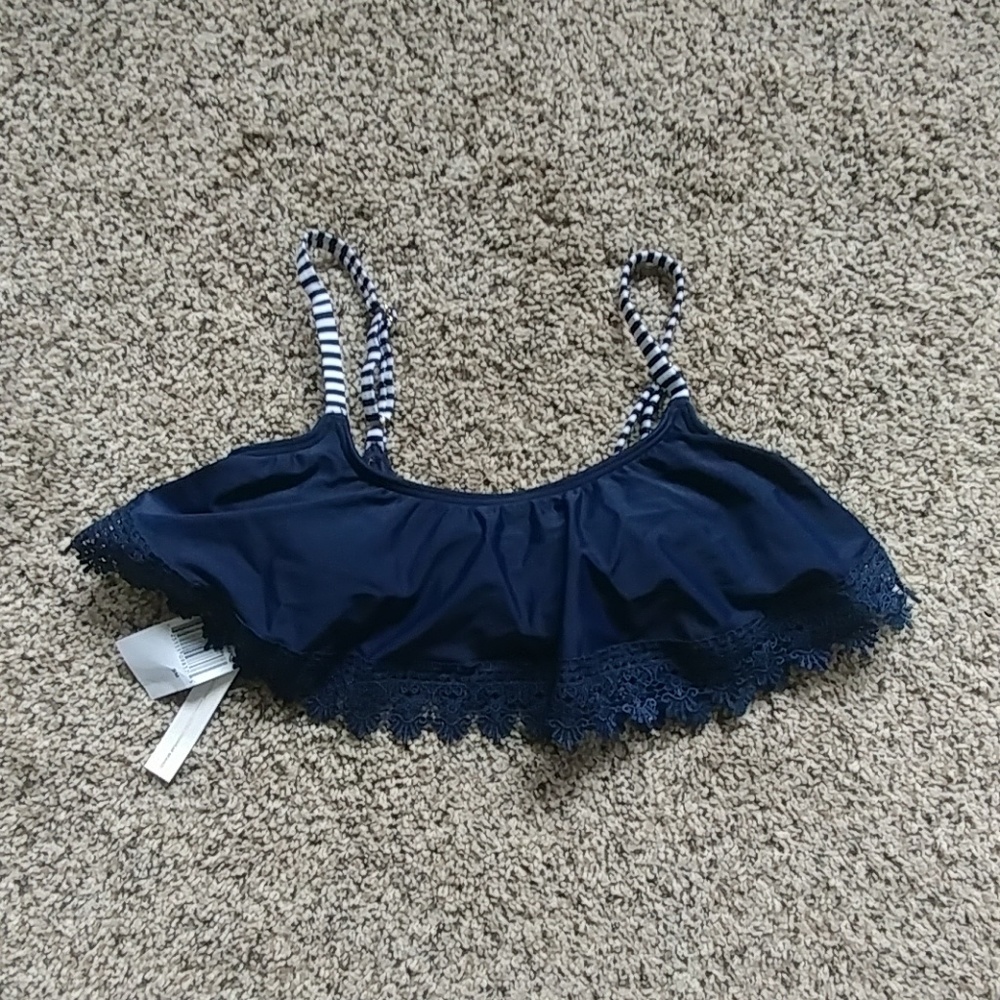 Navy Flounce Swim Top